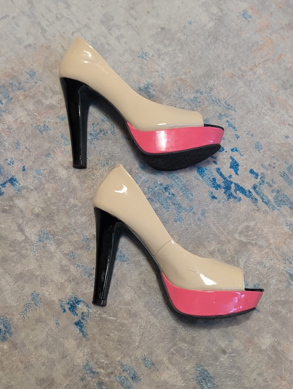 Retro Candies Colorblock Patent Platform Peep-Toe Heels 2012 Release 7.5 US Y2K
